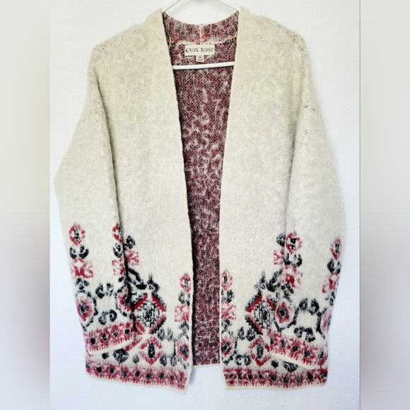 Knox Rose Women's Open Front Cardigan Nordic/Isle Pattern Fuzzy/Eyelach Medium - Picture 14 of 16